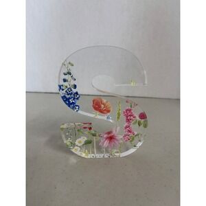 Penmore Brooke DesignStyles Acrylic Letter S‎ Floral Botanical Block Decor Clear